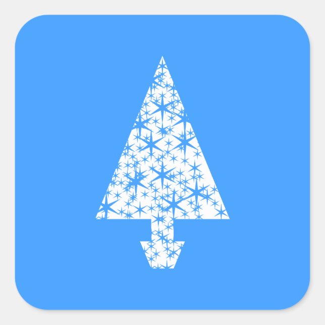 Stilvolles Blau und Weiß Weihnachtsbaumdesign. Quadratischer Aufkleber (Vorderseite)