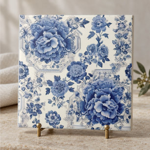 Stilvolles Blau-weiß-Blumen-Chinoiserie-Toile-Mono Fliese