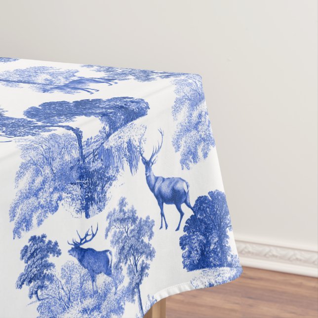 Stilvolles Blaues Französisch Toile Deer Forest Pa Tischdecke (Beispiel)