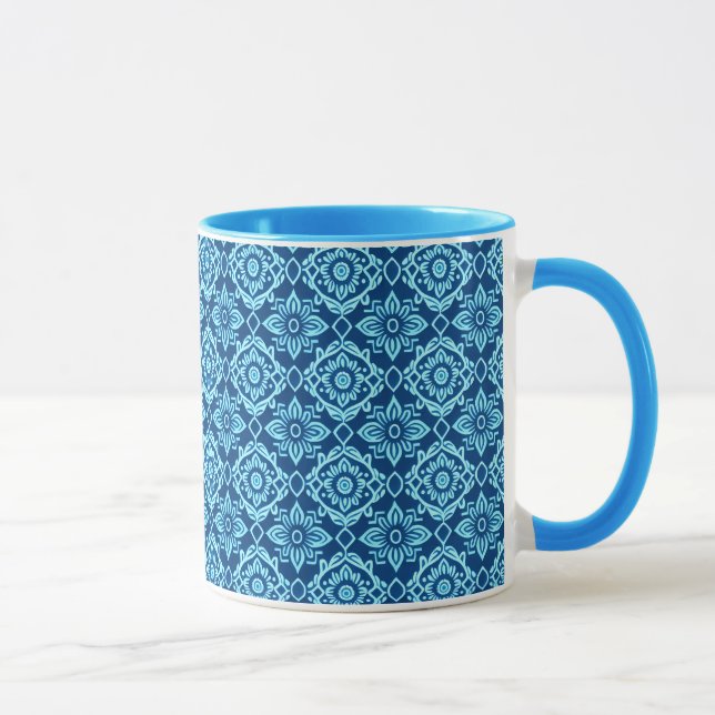 Stilvolles blaues geometrisches Muster Tasse (Rechts)