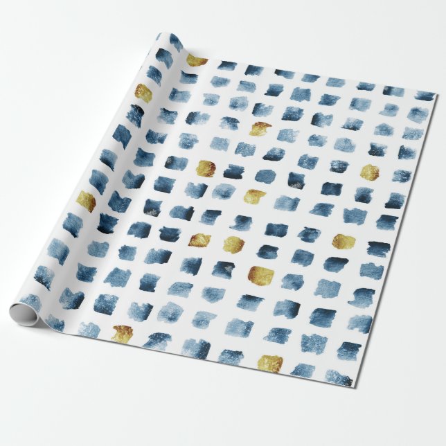 Stilvolles blaues goldenes Muster für Pinselspitze Geschenkpapier (Ungerollt)
