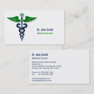 Stilvolles blaues Medical Caduceus Green Wings Cro Visitenkarte