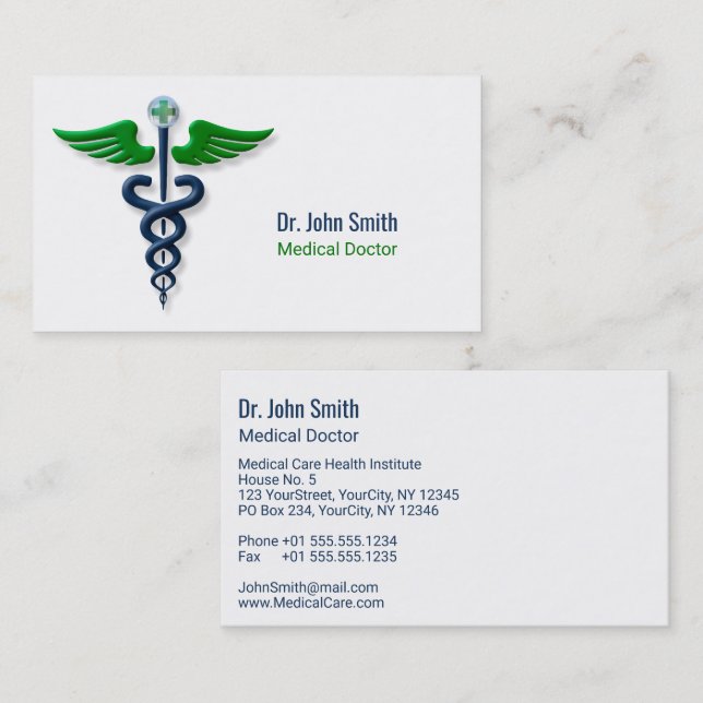 Stilvolles blaues Medical Caduceus Green Wings Cro Visitenkarte (Vorne/Hinten)