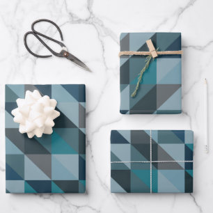 Stilvolles blaues Ombre Modernes geometrisches Mus Geschenkpapier Set