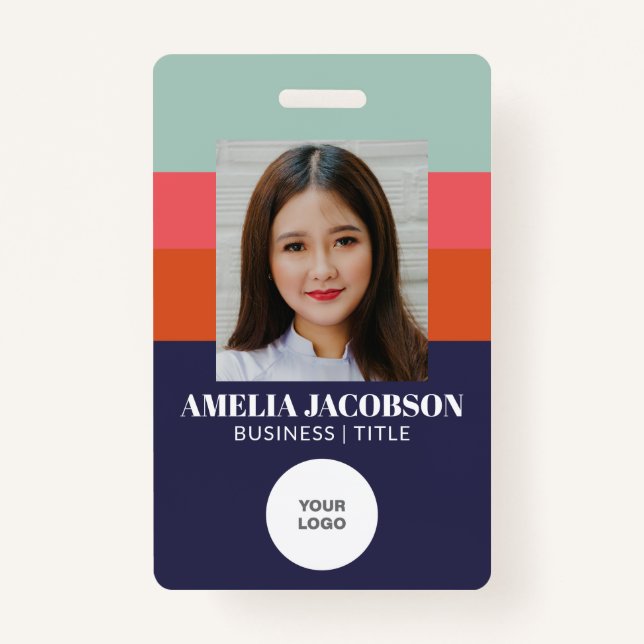 Stilvolles Blue and Red Employee Foto ID Logo-Abze Ausweis (Vorderseite)