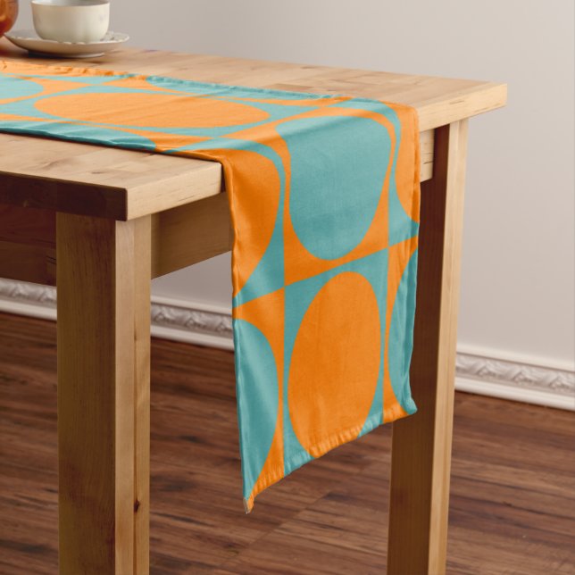 Stilvolles Blue&Orange Squares&Circles Design Kurzer Tischläufer (Beispiel)