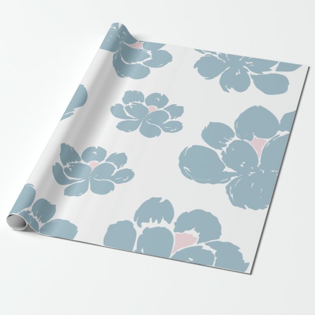 Stilvolles Blue & White Floral Boho Wrapping Paper Geschenkpapier (Ungerollt)