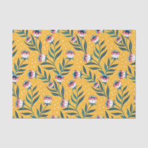 Stilvolles Blumenmotiv mit Punkten und grünen Blät Seidenpapier