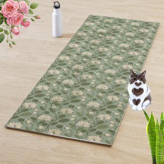 Stilvolles Blumenmuster auf Lorbeergrün Yogamatte