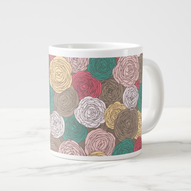 Stilvolles Blumenmuster. Blütenblume Jumbo-Tasse (Vorderseite Rechts)