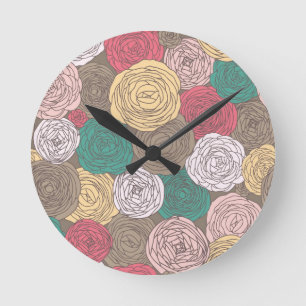 Stilvolles Blumenmuster. Helle Blumen Runde Wanduhr