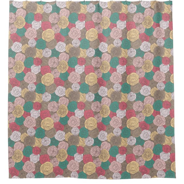Stilvolles Blumenmuster. Helles Blumen Duschvorhang (Vorderseite)