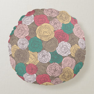 Stilvolles Blumenmuster. Helles Blumen Rundes Kissen