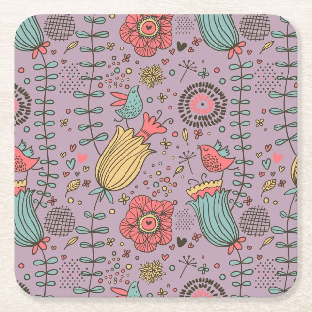 Stilvolles Blumenmuster mit Blumen Rechteckiger Pappuntersetzer (Vorderseite)