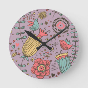 Stilvolles Blumenmuster mit Blumen Runde Wanduhr