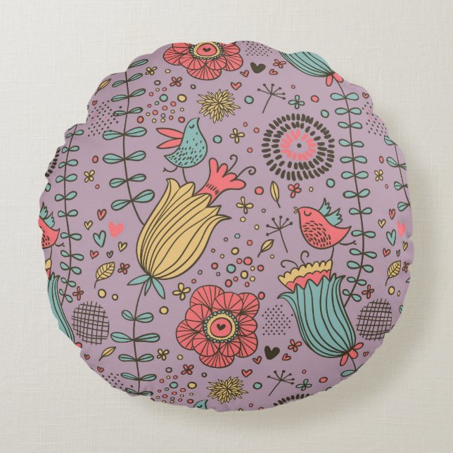 Stilvolles Blumenmuster mit Blumen Rundes Kissen (Vorderseite)