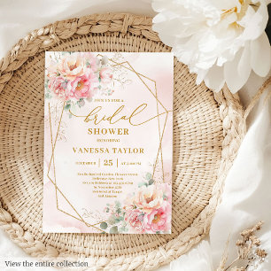 Stilvolles Boho Blush Pink Roses Gold Brautparty Einladung