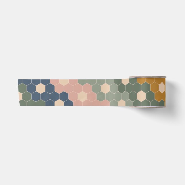 Stilvolles Boho Geometric Muster Blau Grün Blau Satinband (Vorderseite)