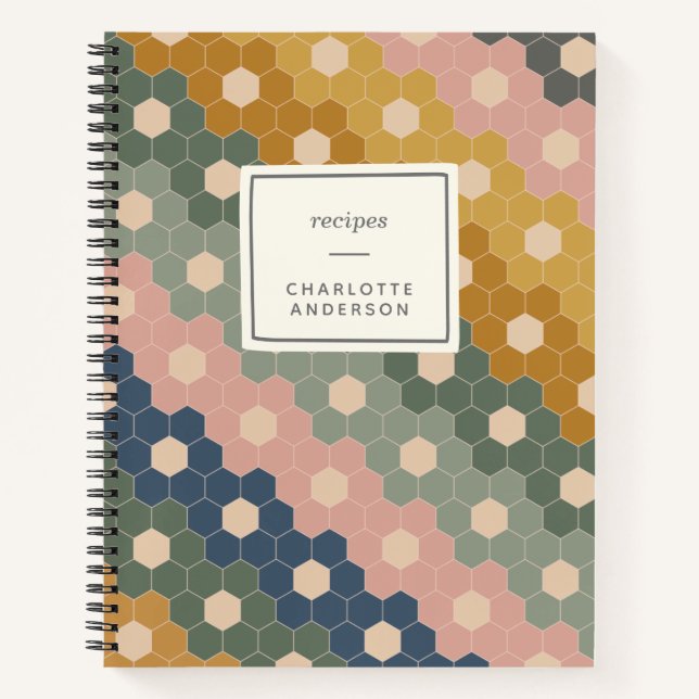 Stilvolles Boho Geometric Muster Blaues Rezept Notizbuch (Vorderseite)