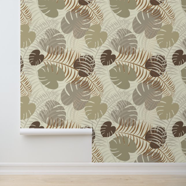 Stilvolles botanisches Leaf Gemustert Brown, Beige Tapete (Anwendung)