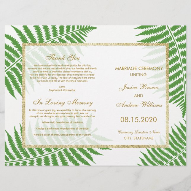 Stilvolles Bracken Wedding Programm (Vorderseite)