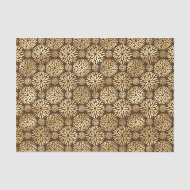 Stilvolles Braun & Gold Dahlias-Muster Seidenpapier (Vorderseite)
