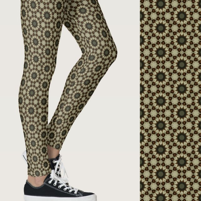 Stilvolles braunes und beiges geometrisches Muster Leggings (Von Creator hochgeladen)