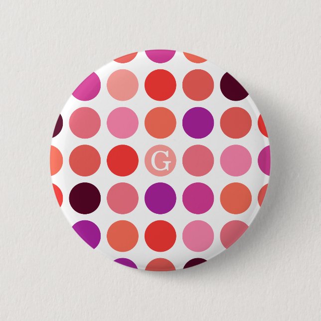 Stilvolles bunter Tupfenmuster-Monogramm Button (Vorderseite)