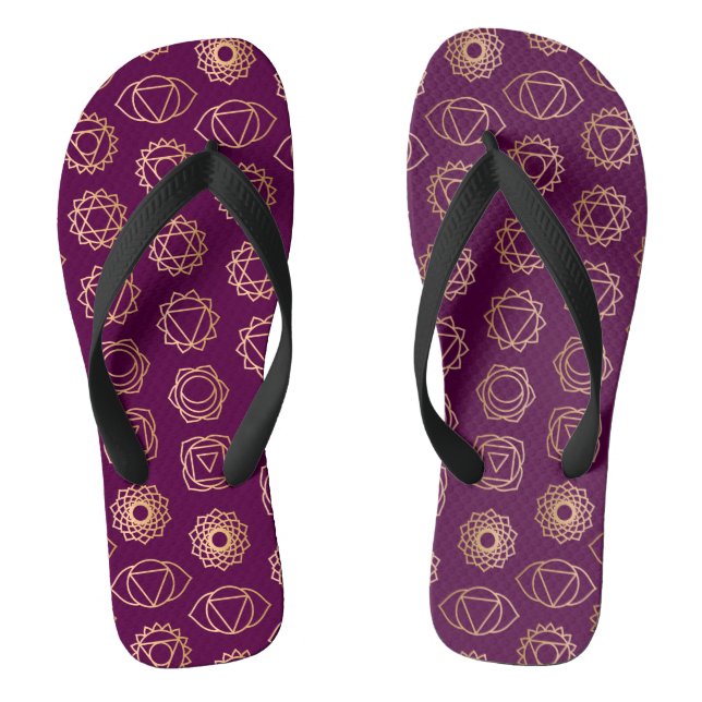 Stilvolles Burgund-Lila-grünes Chakra-Muster Flip Flops (Fußbett)