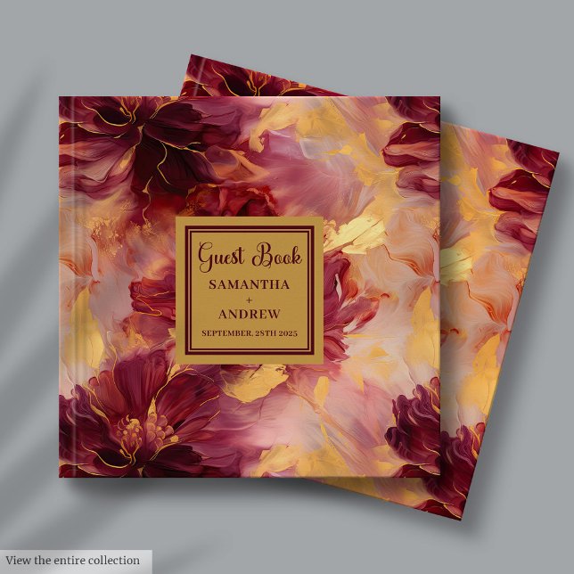 Stilvolles Burgundy Blush Gold Wedding Gästebuch (Stylish Burgundy Blush Gold Wedding Guest Book for Signing)