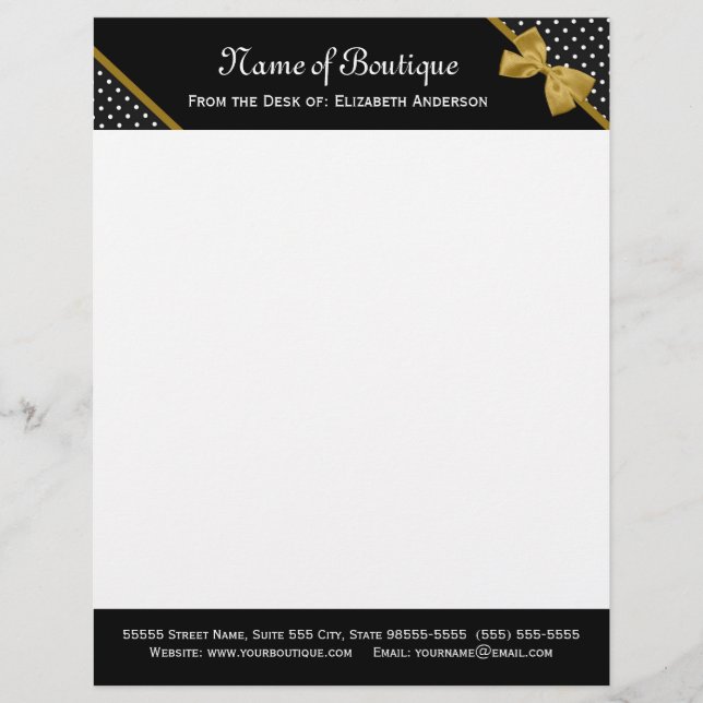 Stilvolles Butike-Polka-Punkt-elegantes Goldband Briefbogen (Vorderseite)