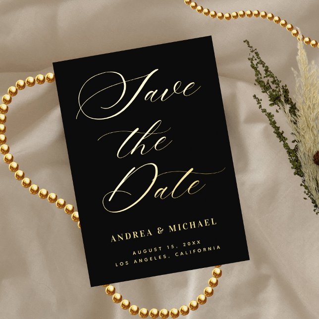 Stilvolles Calligraphy Foto & QR Code Wedding Gold Folieneinladung (Von Creator hochgeladen)