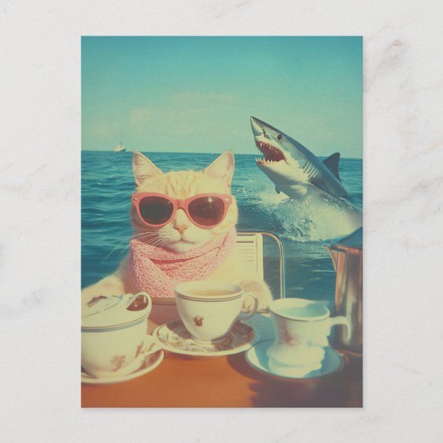 Stilvolles Cat's Ocean Tea Party Postkarte (Vorderseite)