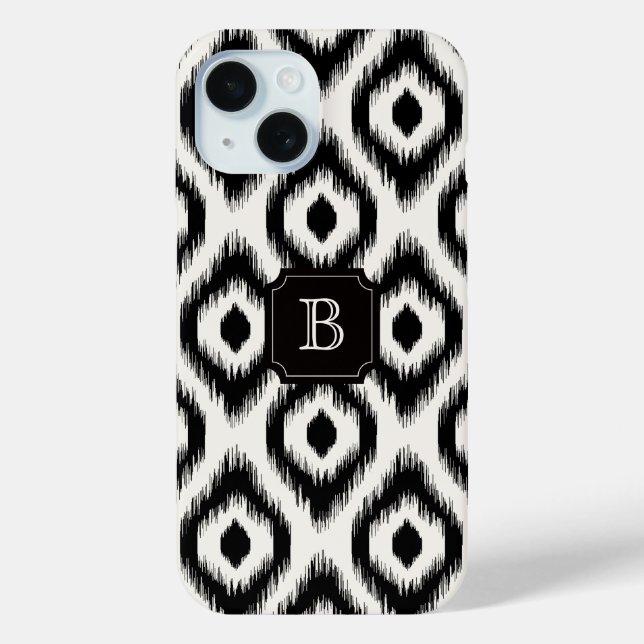 Stilvolles Chic Black Ivory Diamond Ikat Monogram title_seo2 (Rückseite)