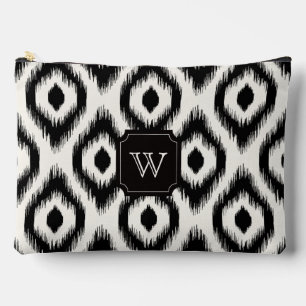 Stilvolles Chic Black Ivory Diamond Ikat Monogram Zubehörtasche
