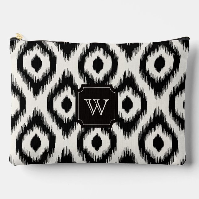 Stilvolles Chic Black Ivory Diamond Ikat Monogram Zubehörtasche (Vorderseite)