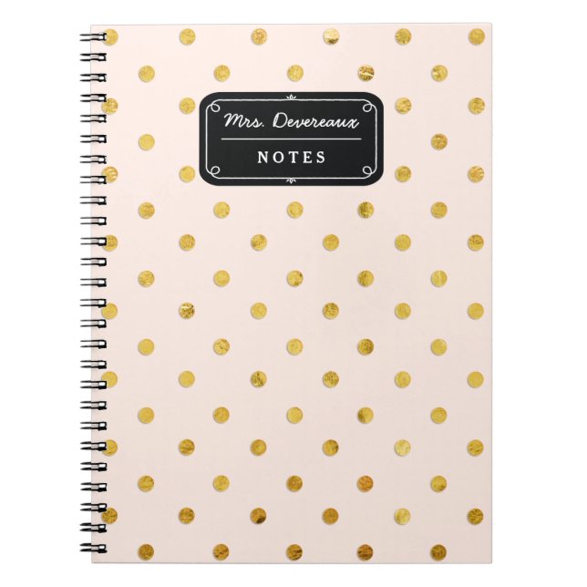 Stilvolles Chic-Rosa u. Goldpolka-Punkte Notizblock (Vorderseite)