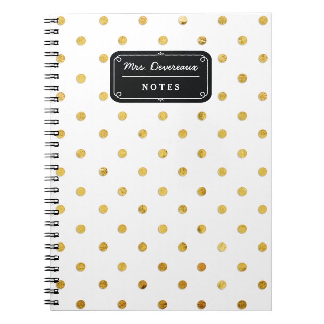 Stilvolles Chic-Schwarzes u. Goldpolka-Punkte Notizblock (Vorderseite)