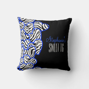 Stilvolles Cobalt Sweet 16 Zebra Herzdesign Name Kissen