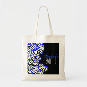 Stilvolles Cobalt Sweet 16 Zebra Herzdesign Name Tragetasche