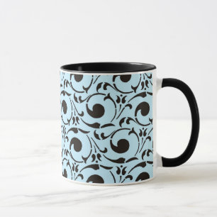 Stilvolles Damask Blue Black Wirbel-Muster Tasse