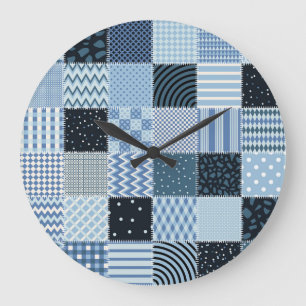 Stilvolles Design, geometrische Fliesen, blaue Far Große Wanduhr