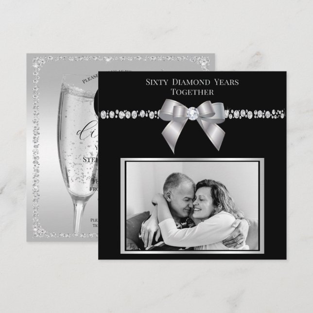 Stilvolles Diamond 60-jähriges Foto zum Hochzeitst Einladung (Vorne/Hinten)