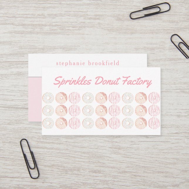 Stilvolles Donut Pattern Pink Bäckerei Café  Visitenkarte (Vorderseite/Rückseite Beispiel)
