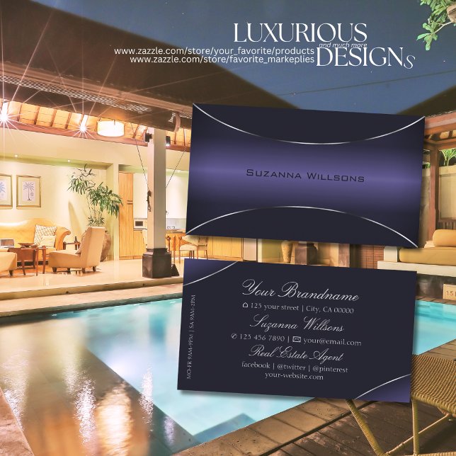 Stilvolles Dunkelblau mit Silbergrenzenaugenfang Visitenkarte (Von Creator hochgeladen)