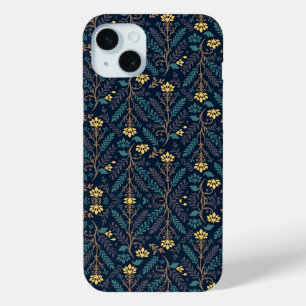 Stilvolles dunkelblaues Stoffmuster mit Blumen Case-Mate iPhone Hülle