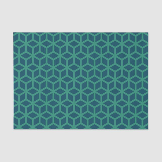 Stilvolles dunkles Aquamarin geometrisches Muster Seidenpapier (Vorderseite)