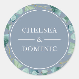 Stilvolles Dusty Blue Eucalyptus Wedding Label Runder Aufkleber