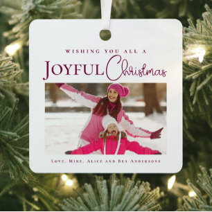 Stilvolles Elegant Magenta Weihnachtsfamilie Foto Ornament Aus Metall