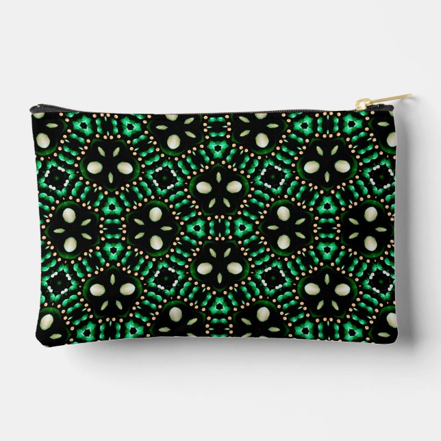 Stilvolles Emerald & Pearl Abstrakt Dot Art Muster Zubehörtasche (Rückseite)